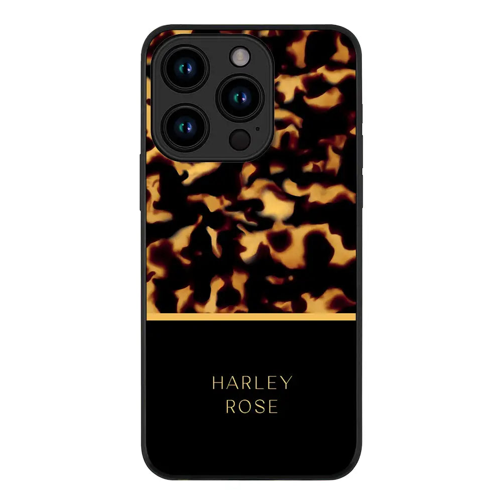 Apple iPhone 15 Pro / Rugged Black Personalized Text Luxury Tortoise Shell Pattern, Phone Case - Stylizedd.com