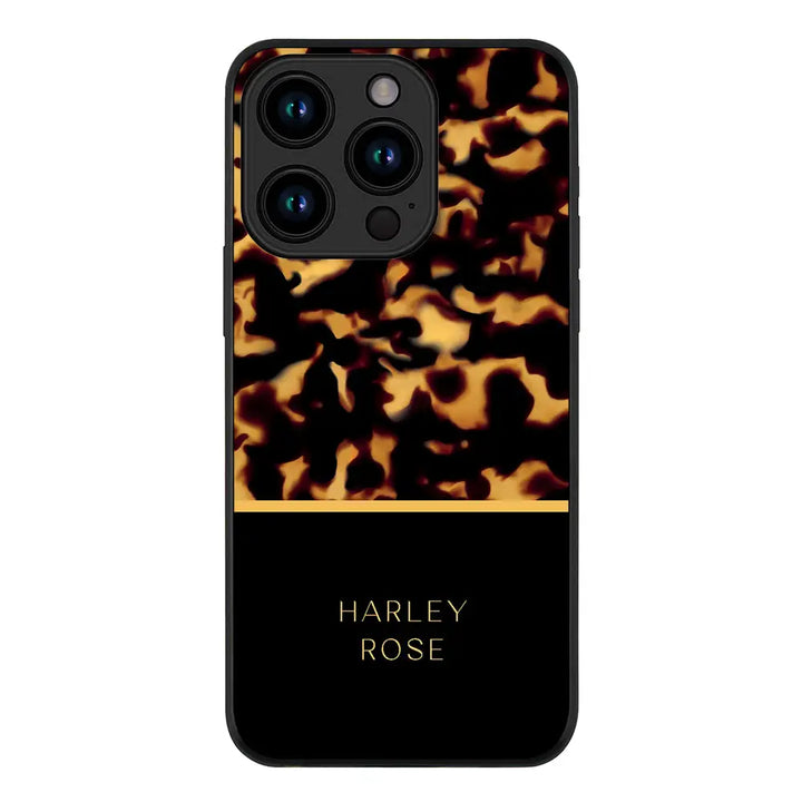 Apple iPhone 15 Pro / Rugged Black Personalized Text Luxury Tortoise Shell Pattern, Phone Case - Stylizedd.com