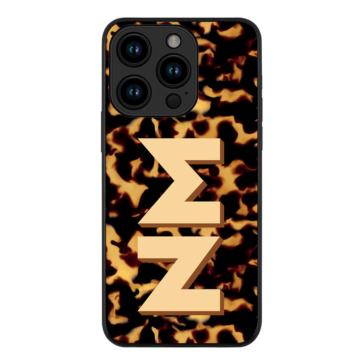 Apple iPhone 15 Pro / Rugged Black Custom Monogram 3D Text Luxury Tortoise Shell Pattern, Phone Case - Stylizedd.com