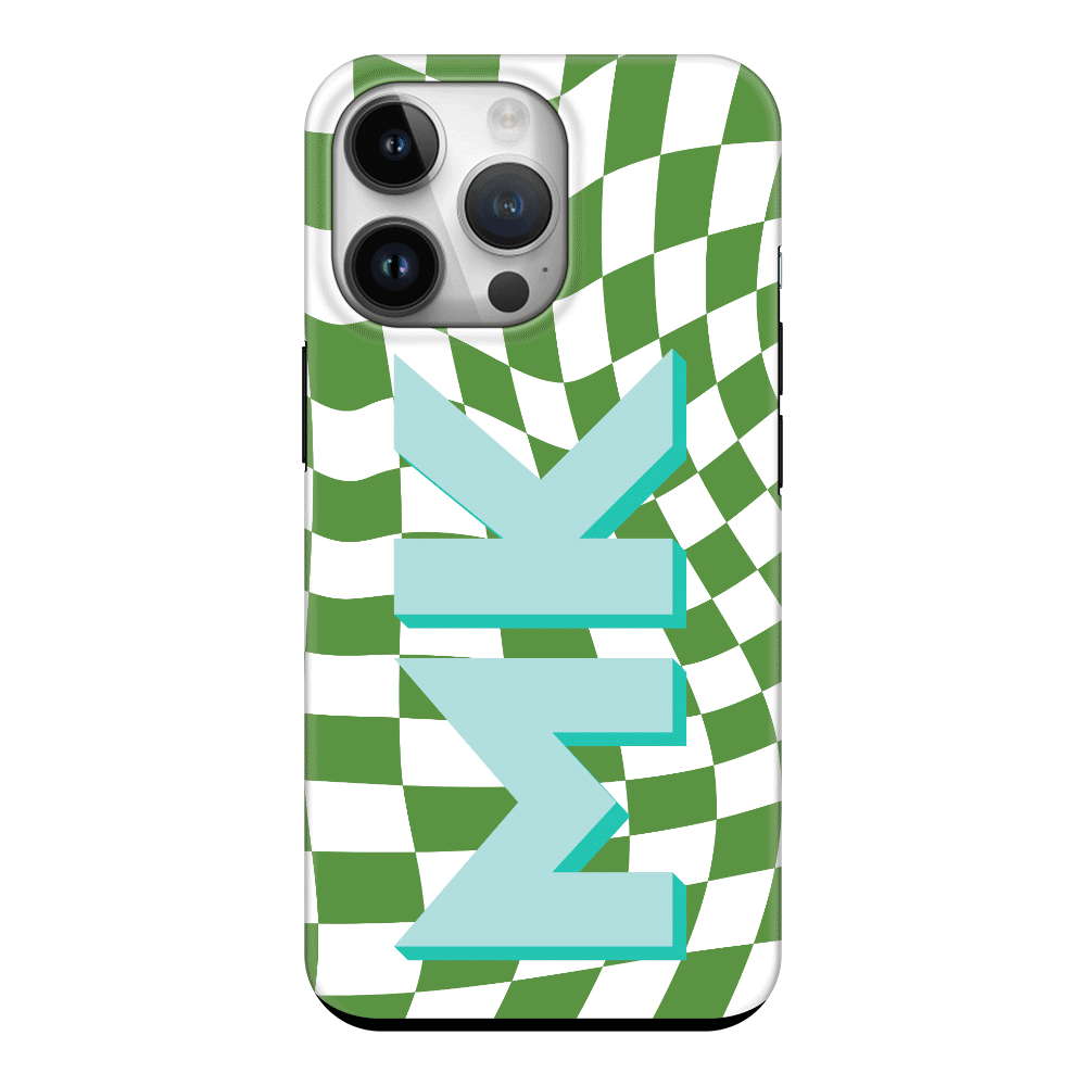 Apple iPhone 15 Pro / Tough Pro Custom Monogram Initial Wavy Checkerboard, Phone Case - Stylizedd.com