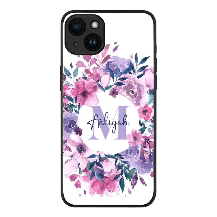 Apple iPhone 15 / Rugged Black Custom Monogram Floral Flower Initial Name & Letter, Phone Case - Stylizedd.com