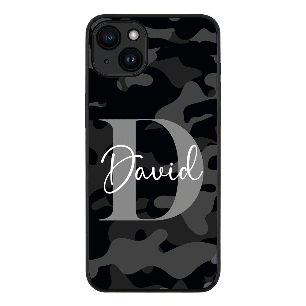 Apple iPhone 15 / Rugged Black Personalized Name Camouflage Military Camo, Phone case - Stylizedd.com