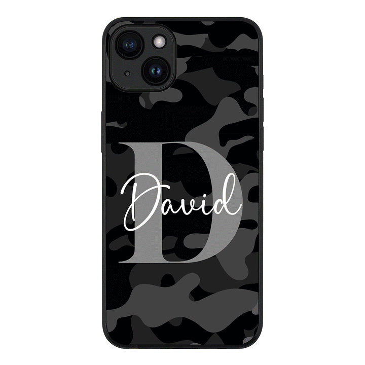 Apple iPhone 15 / Rugged Black Personalized Name Camouflage Military Camo, Phone case - Stylizedd.com