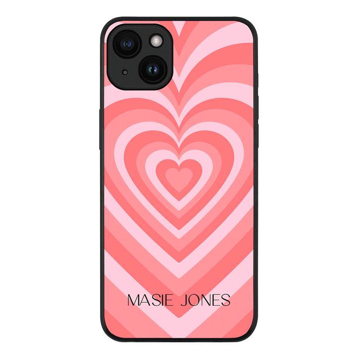 Apple iPhone 15 / Rugged Black Personalized Name Retro Hearts, Phone Case - Stylizedd.com