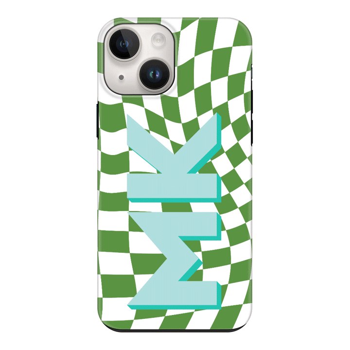 Apple iPhone 15 / Tough Pro Custom Monogram Initial Wavy Checkerboard, Phone Case - Stylizedd.com