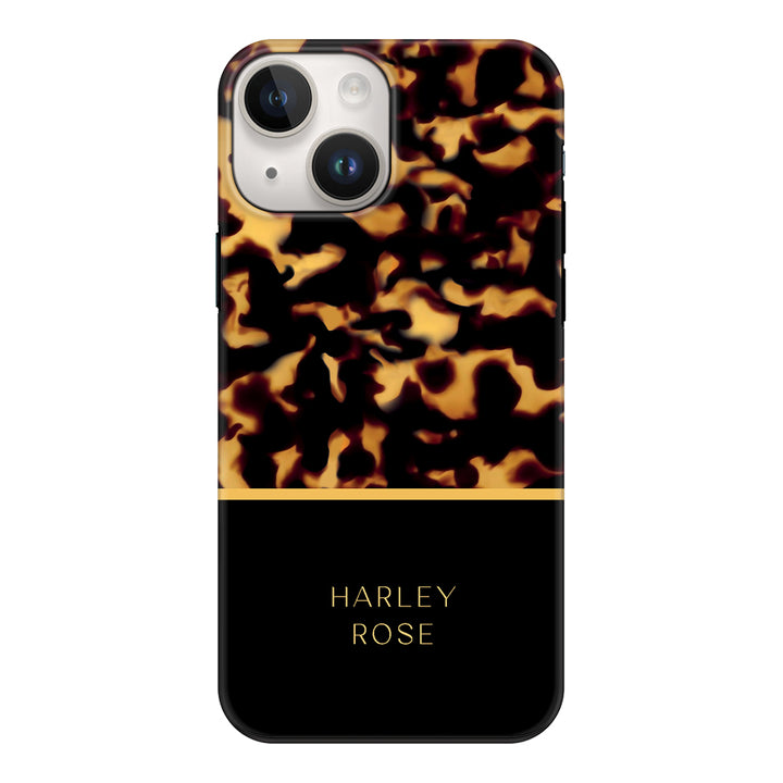 Apple iPhone 15 / Tough Pro Personalized Text Luxury Tortoise Shell Pattern, Phone Case - Stylizedd.com