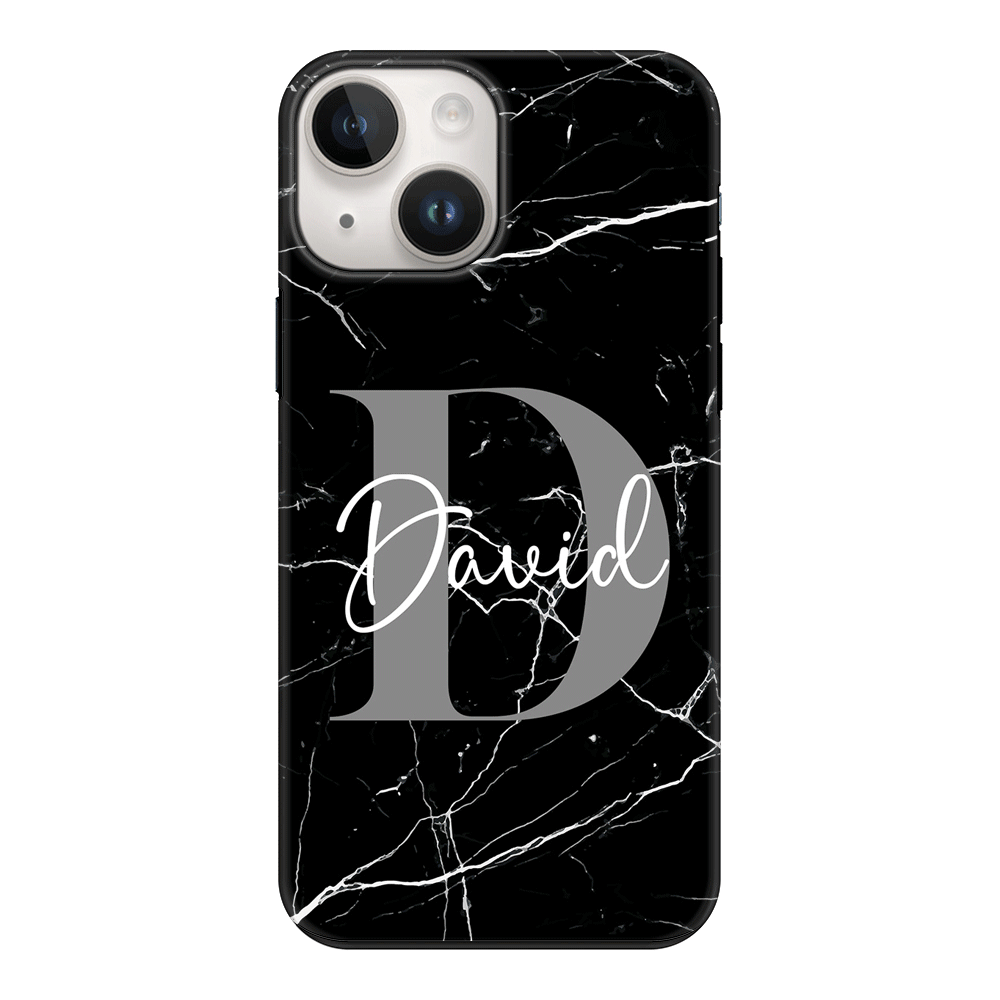 Apple iPhone 15 / Tough Pro Personalized Text Black & White Marble Texture, Phone Case - Stylizedd.com