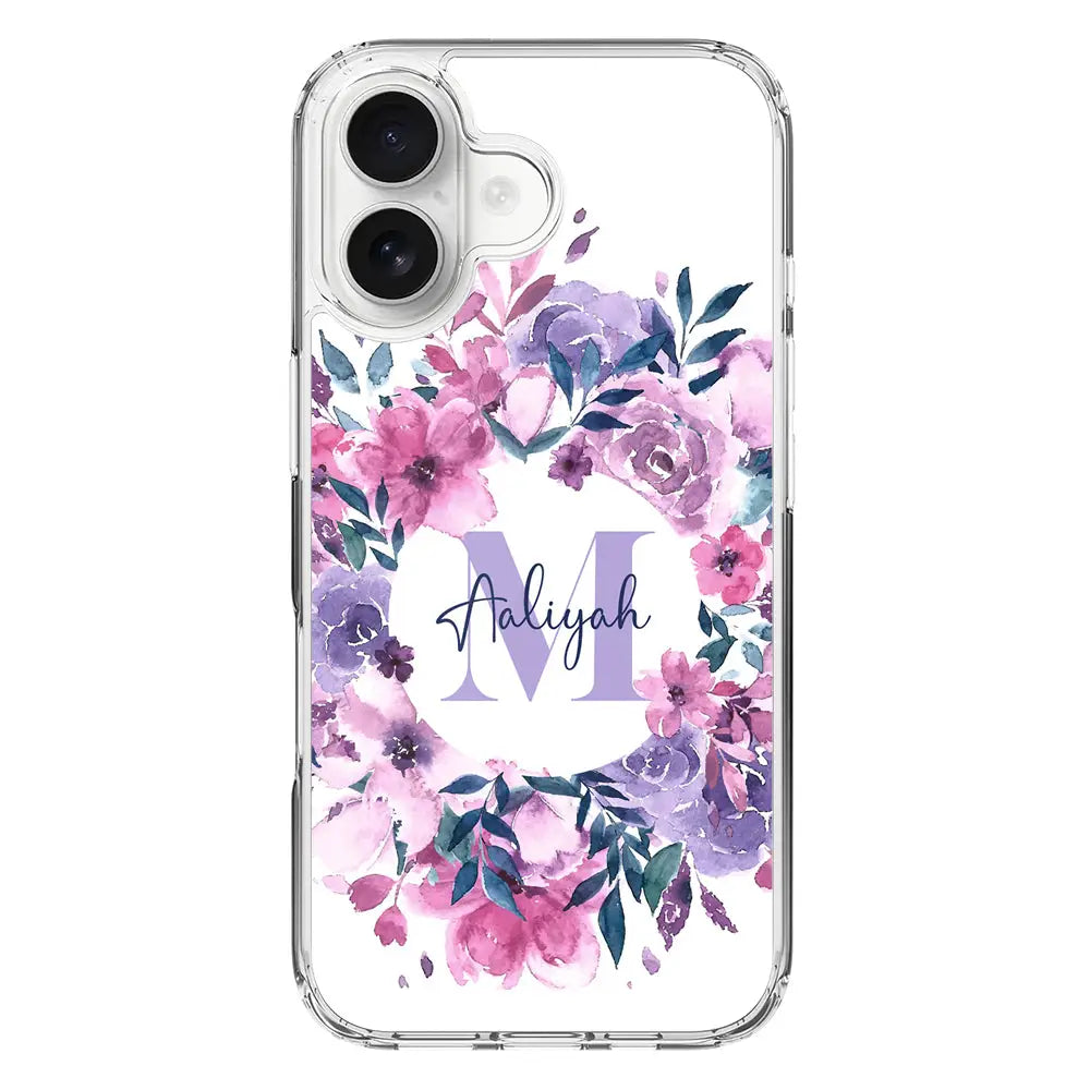 Apple iPhone 16 / Clear MagSafe Custom Monogram Floral Flower Initial Name & Letter, Phone Case - Stylizedd.com