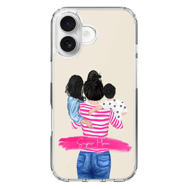 Apple iPhone 16 / Clear Classic Custom Clipart Text Mother Son & Daughter Phone Case - Stylizedd.com