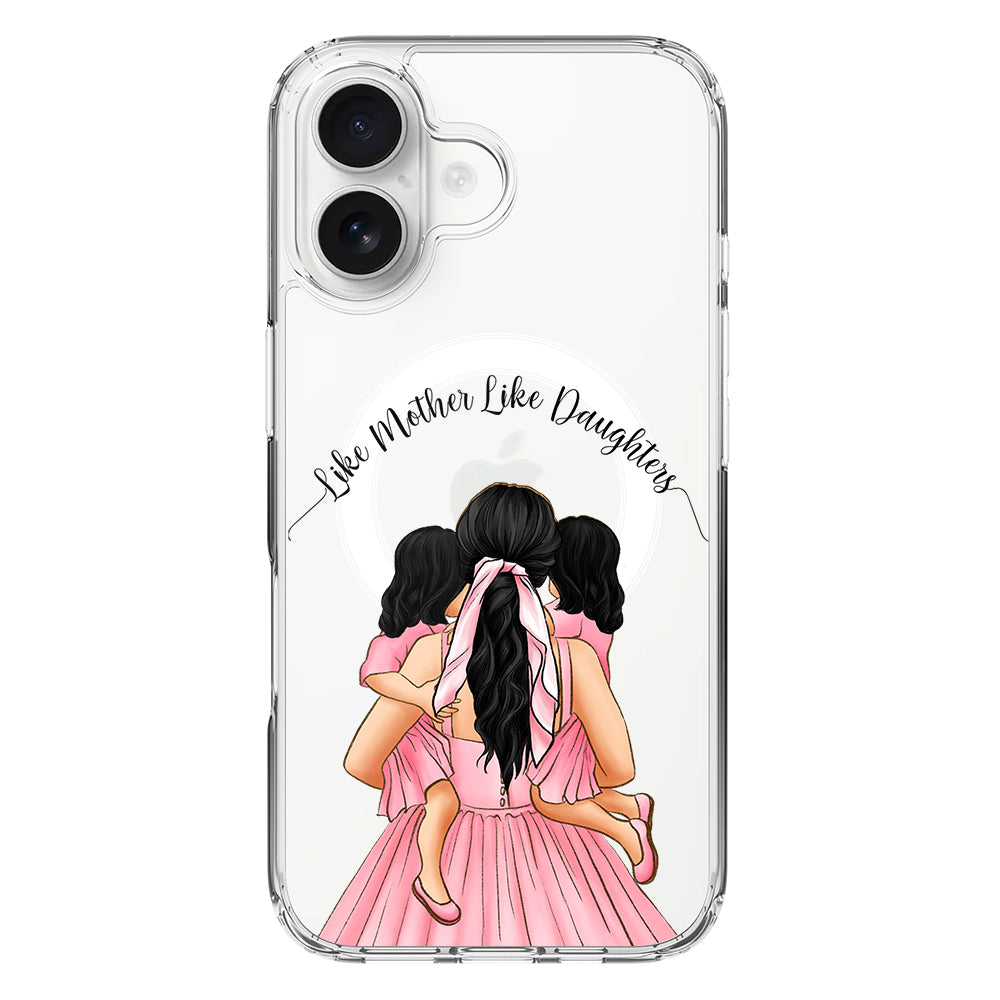 Apple iPhone 16 / Clear MagSafe Mother 2 daughters Custom Clipart, Text Phone Case - Stylizedd.com