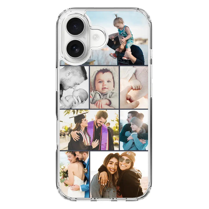 Apple iPhone 16 / Clear MagSafe Personalised Photo Collage Grid Phone Case - Stylizedd.com