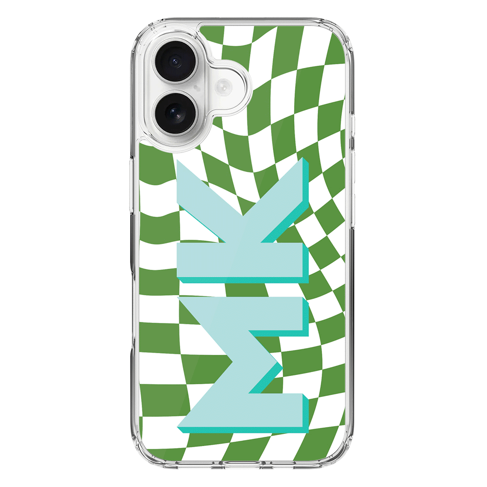 Apple iPhone 16 / Clear MagSafe Custom Monogram Initial Wavy Checkerboard, Phone Case - Stylizedd.com