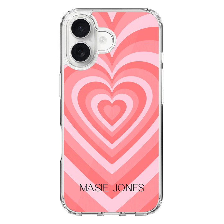 Apple iPhone 16 / Clear MagSafe Personalized Name Retro Hearts, Phone Case - Stylizedd.com