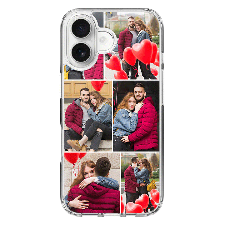 Apple iPhone 16 / Clear MagSafe Personalised Valentine Photo Collage Grid, Phone Case - Stylizedd.com