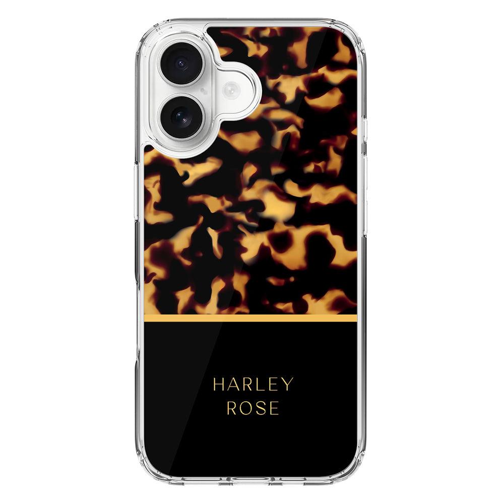 Apple iPhone 16 / Clear MagSafe Personalized Text Luxury Tortoise Shell Pattern, Phone Case - Stylizedd.com