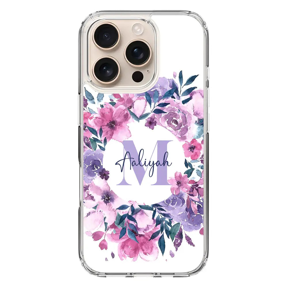 Apple iPhone 16 Pro / Clear MagSafe Custom Monogram Floral Flower Initial Name & Letter, Phone Case - Stylizedd.com