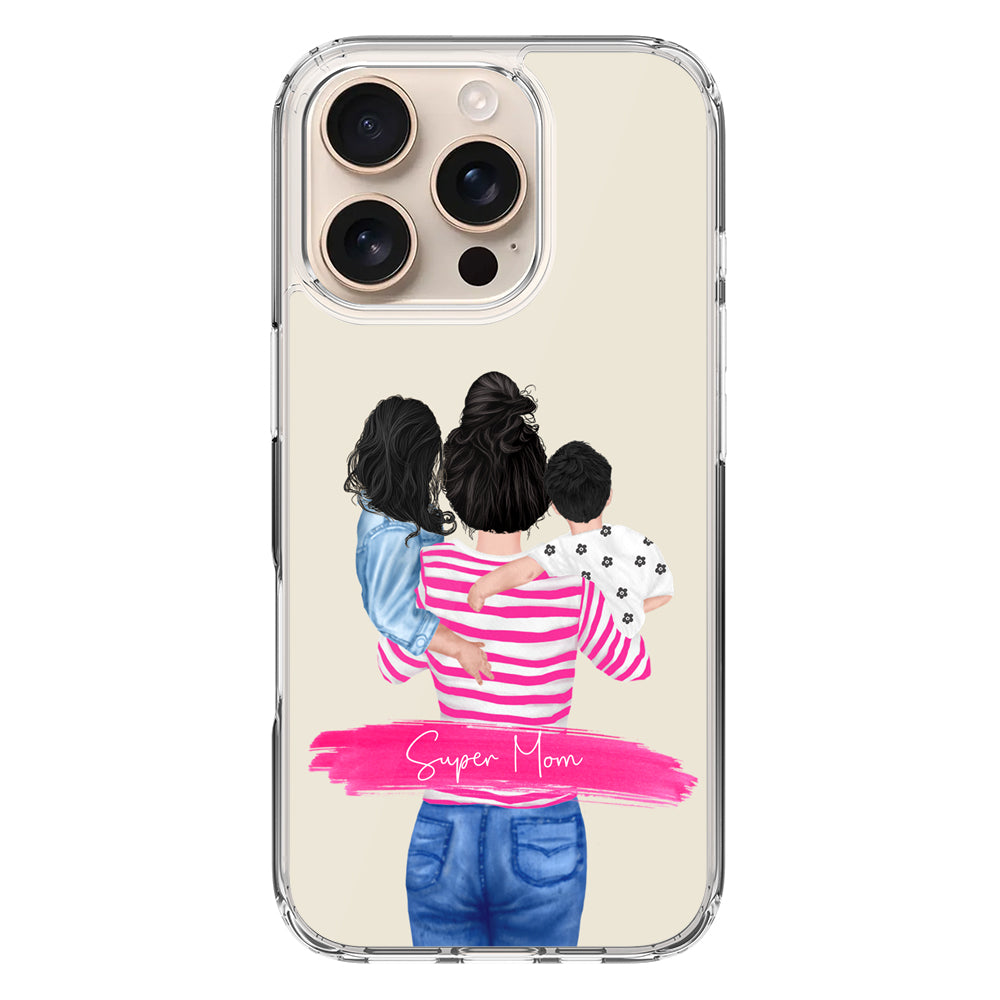 Apple iPhone 16 Pro / Clear MagSafe Custom Clipart Text Mother Son & Daughter Phone Case - Stylizedd.com