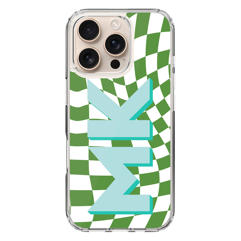 Apple iPhone 16 Pro / Clear MagSafe Custom Monogram Initial Wavy Checkerboard, Phone Case - Stylizedd.com