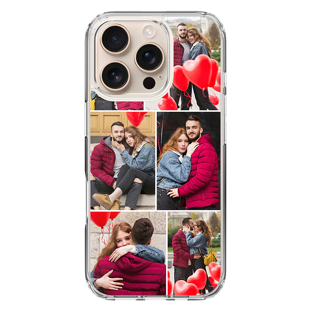 Apple iPhone 16 Pro / Clear MagSafe Personalised Valentine Photo Collage Grid, Phone Case - Stylizedd.com