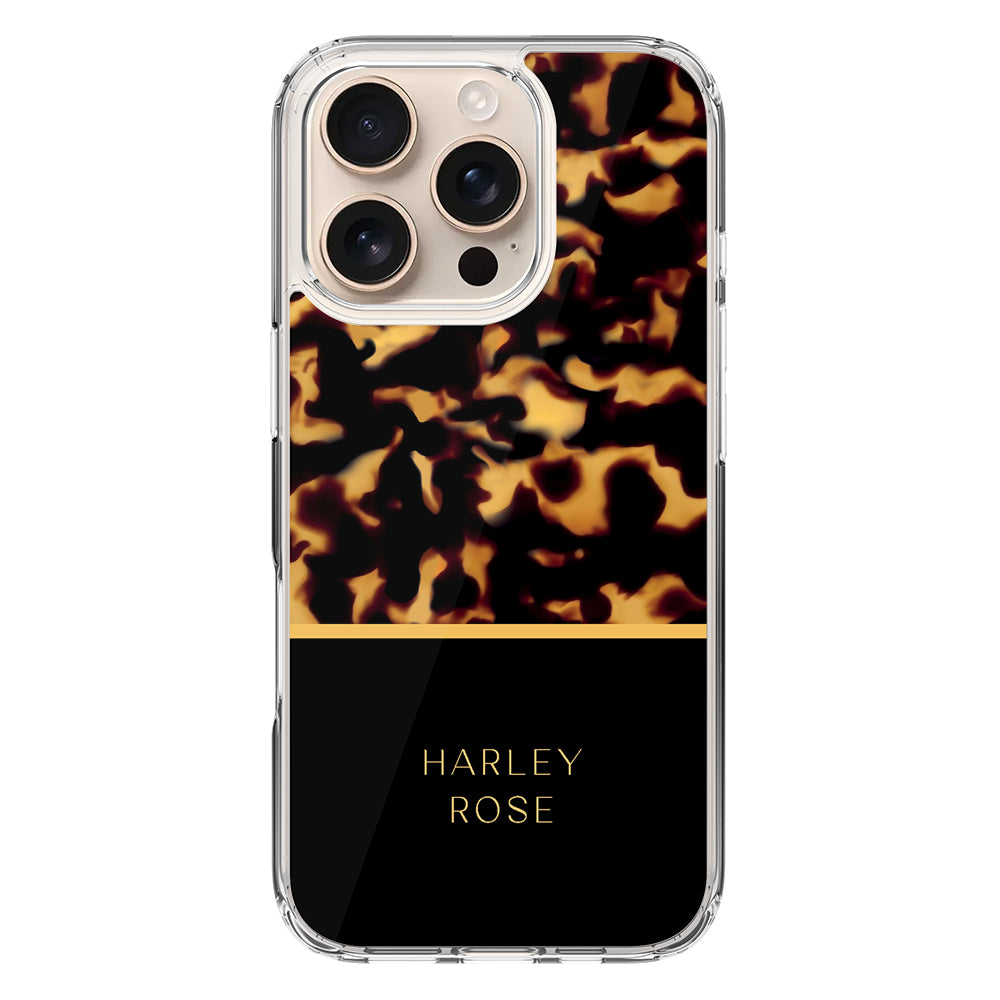 Apple iPhone 16 Pro / Clear MagSafe Personalized Text Luxury Tortoise Shell Pattern, Phone Case - Stylizedd.com