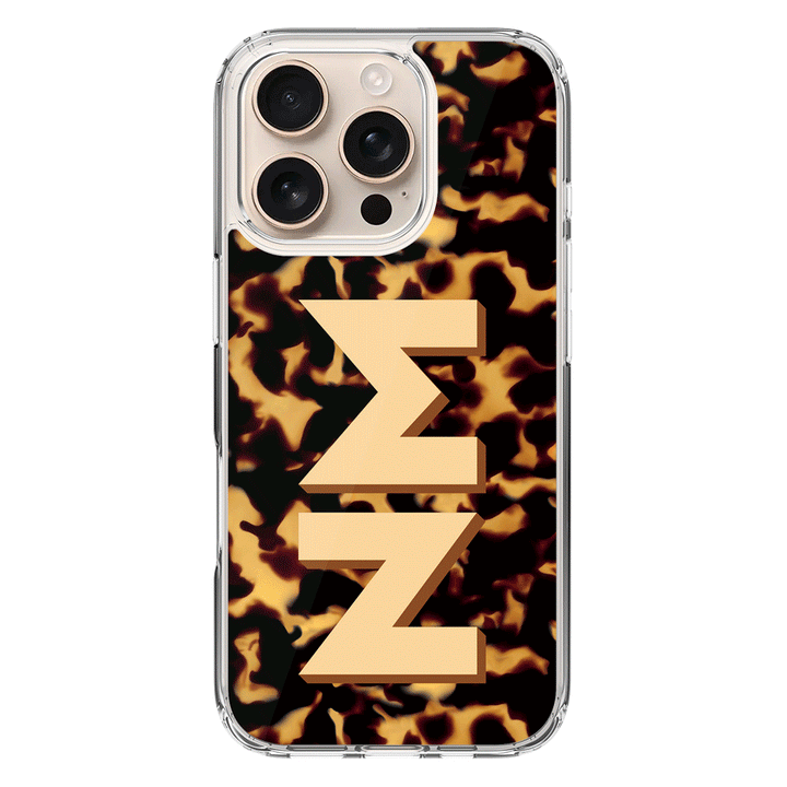Apple iPhone 16 Pro / Clear MagSafe Custom Monogram 3D Text Luxury Tortoise Shell Pattern, Phone Case - Stylizedd.com