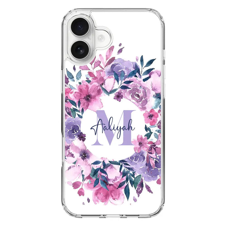 Apple iPhone 16 Plus / Clear MagSafe Custom Monogram Floral Flower Initial Name & Letter, Phone Case - Stylizedd.com