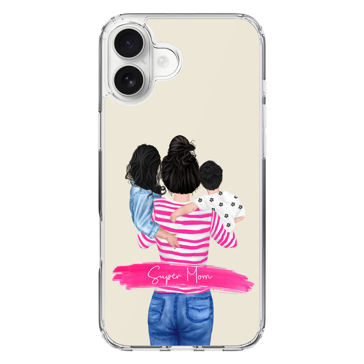 Apple iPhone 16 Plus / Clear MagSafe Custom Clipart Text Mother Son & Daughter Phone Case - Stylizedd.com