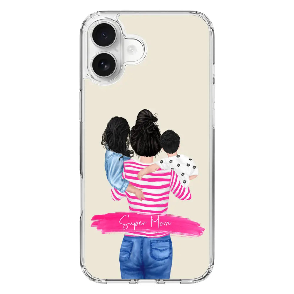 Apple iPhone 16 Plus / Clear Classic Custom Clipart Text Mother Son & Daughter Phone Case - Stylizedd.com