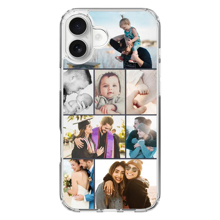 Apple iPhone 16 Plus / Clear MagSafe Personalised Photo Collage Grid Phone Case - Stylizedd.com