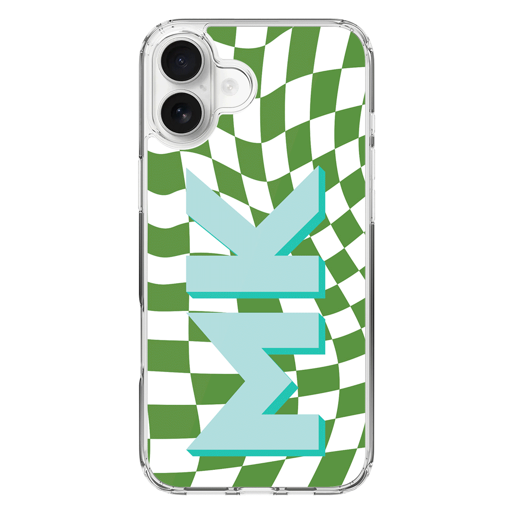Apple iPhone 16 Plus / Clear MagSafe Custom Monogram Initial Wavy Checkerboard, Phone Case - Stylizedd.com