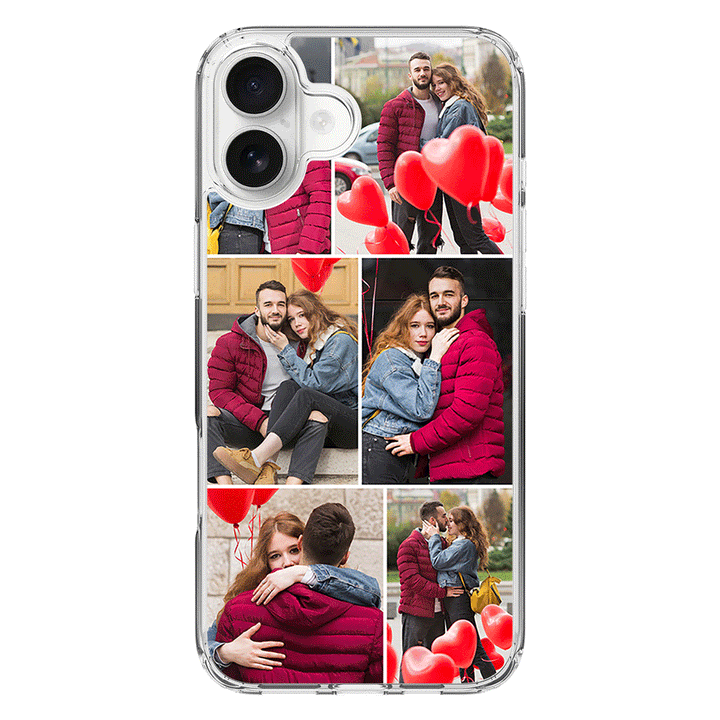 Apple iPhone 16 Plus / Clear MagSafe Personalised Valentine Photo Collage Grid, Phone Case - Stylizedd.com