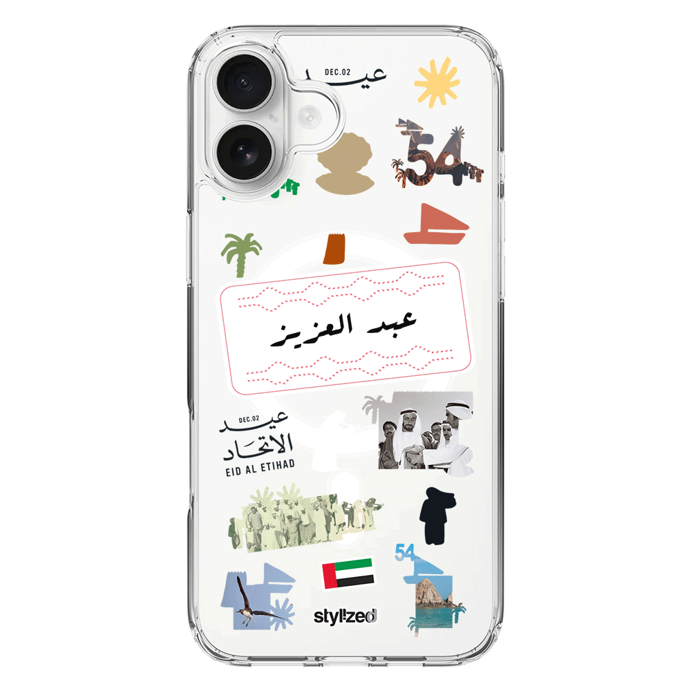 Apple iPhone 16 Plus / Clear MagSafe Custom Eid Al Etihad 54 National Day Sticker, Phone Case - Stylizedd.com