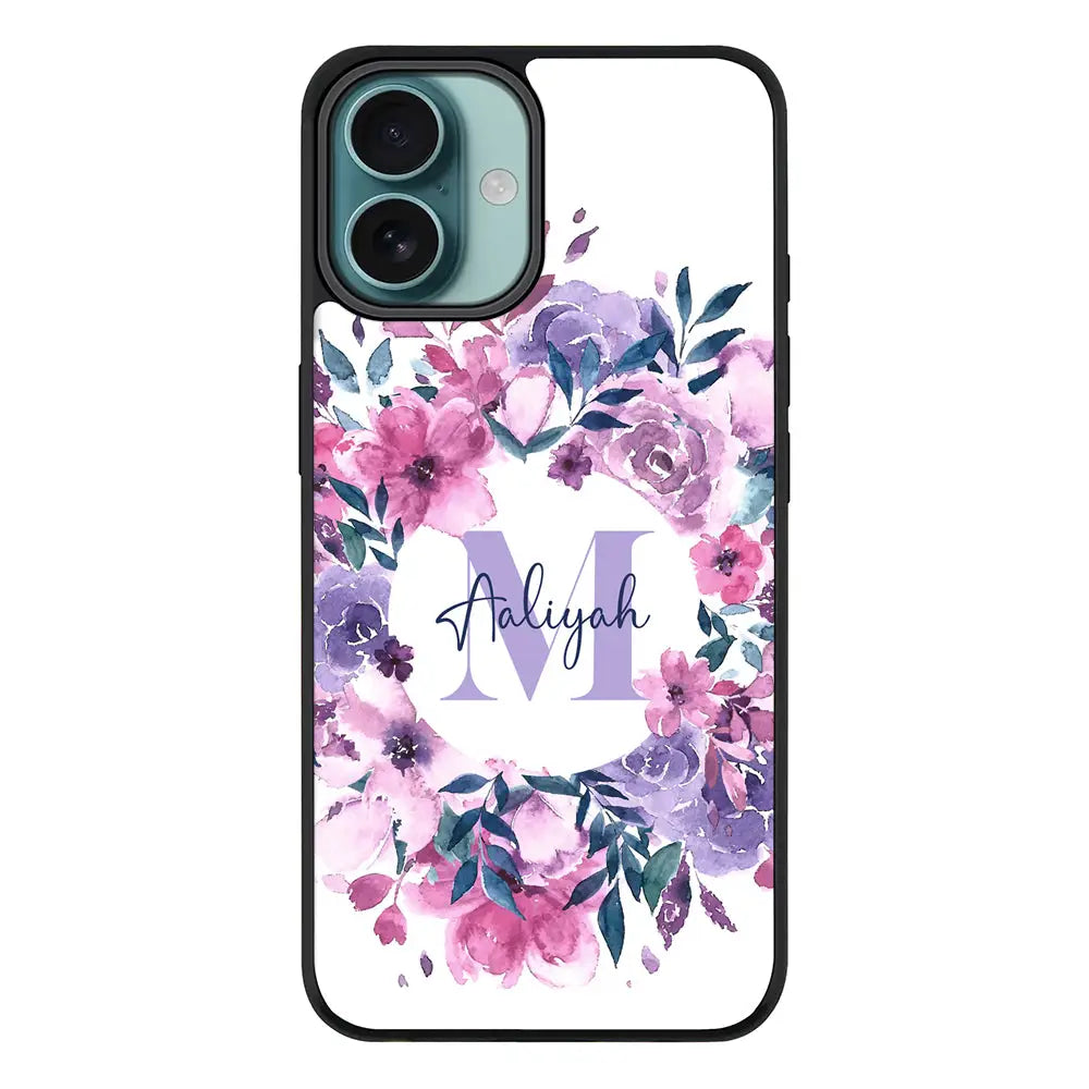 Apple iPhone 16 Plus / Rugged MagSafe Custom Monogram Floral Flower Initial Name & Letter, Phone Case - Stylizedd.com