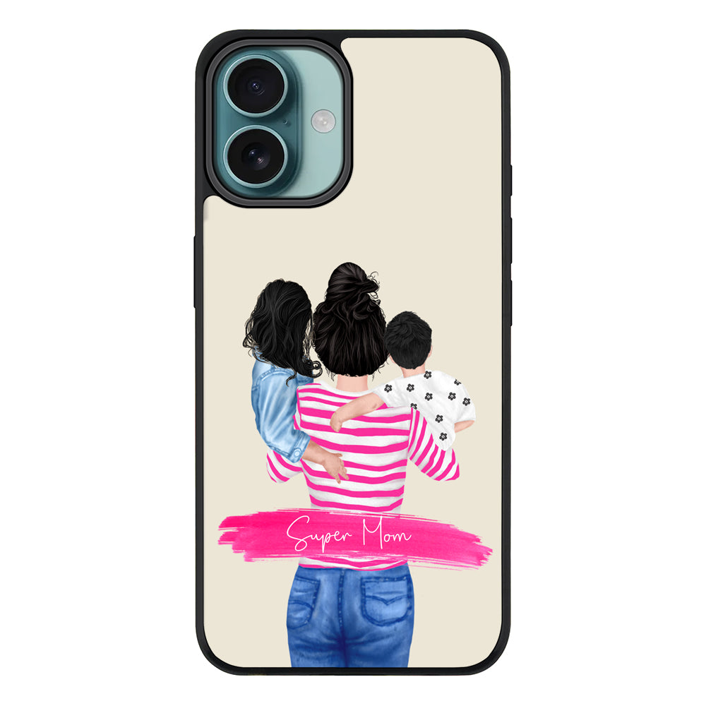 Apple iPhone 16 Plus / Rugged MagSafe Custom Clipart Text Mother Son & Daughter Phone Case - Stylizedd.com