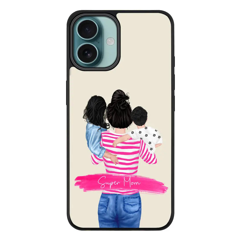 Apple iPhone 16 Plus / Rugged Black Custom Clipart Text Mother Son & Daughter Phone Case - Stylizedd.com