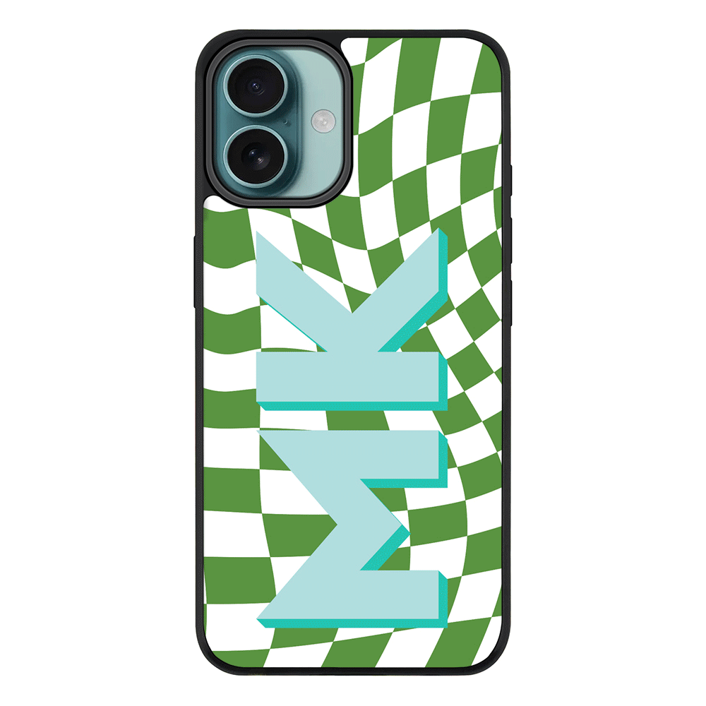 Apple iPhone 16 Plus / Rugged MagSafe Custom Monogram Initial Wavy Checkerboard, Phone Case - Stylizedd.com