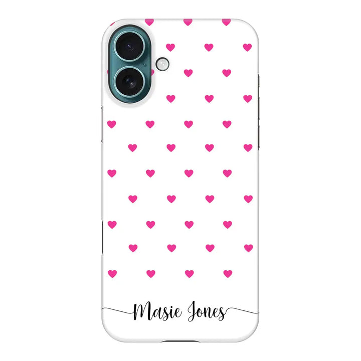 Apple iPhone 16 Plus / Snap Classic Heart Pattern Custom Text, My Name Phone Case - Stylizedd.com