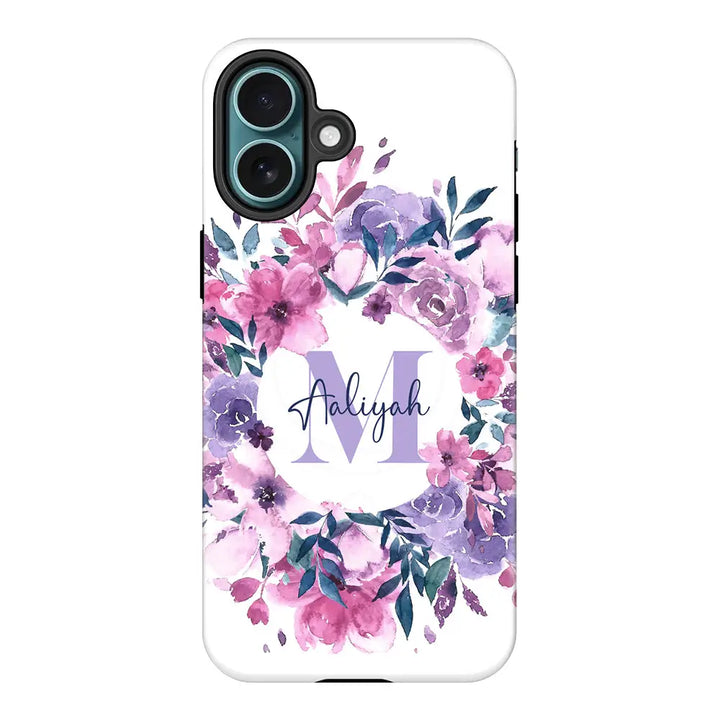 Apple iPhone 16 Plus / Tough MagSafe Custom Monogram Floral Flower Initial Name & Letter, Phone Case - Stylizedd.com