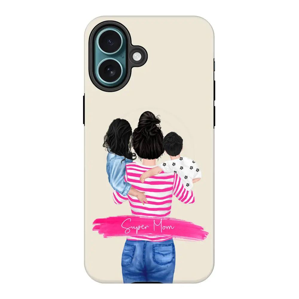 Apple iPhone 16 Plus / Tough Pro Custom Clipart Text Mother Son & Daughter Phone Case - Stylizedd.com