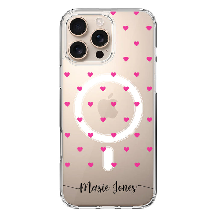 Apple iPhone 16 Pro Max / Clear MagSafe Heart Pattern Custom Text, My Name Phone Case - Stylizedd.com