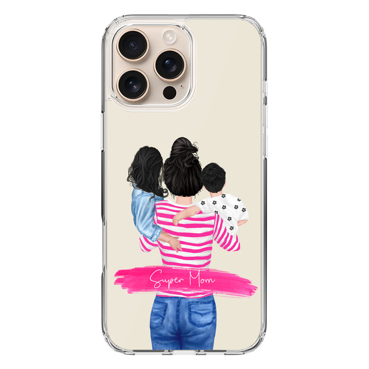 Apple iPhone 16 Pro Max / Clear MagSafe Custom Clipart Text Mother Son & Daughter Phone Case - Stylizedd.com