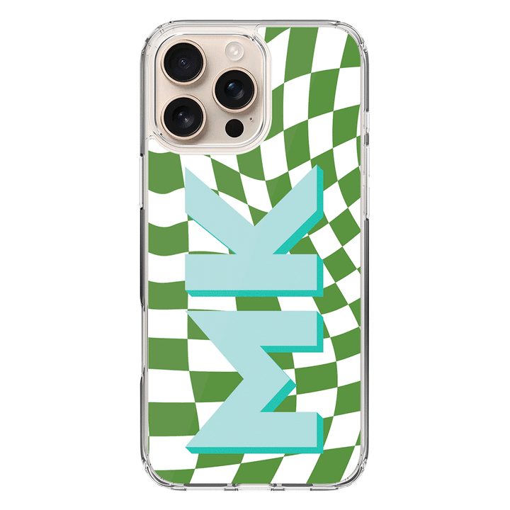 Apple iPhone 16 Pro Max / Clear MagSafe Custom Monogram Initial Wavy Checkerboard, Phone Case - Stylizedd.com