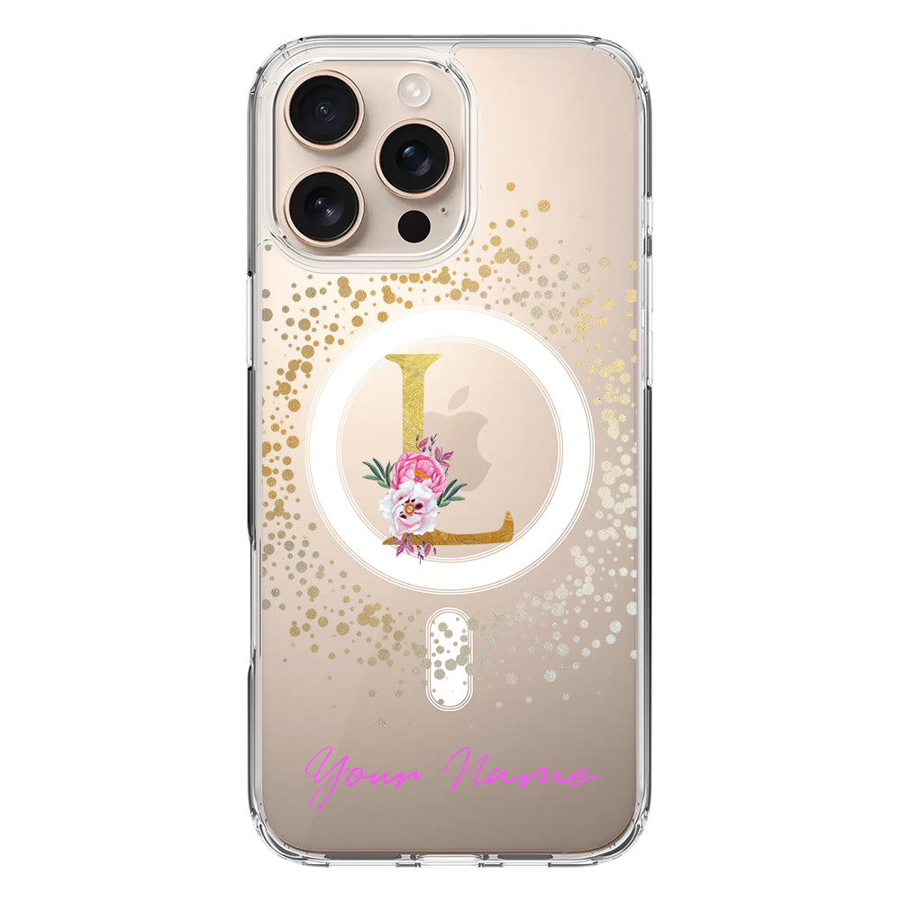 Apple iPhone 16 Pro Max / Clear MagSafe Floral Initial Phone Case - Stylizedd.com
