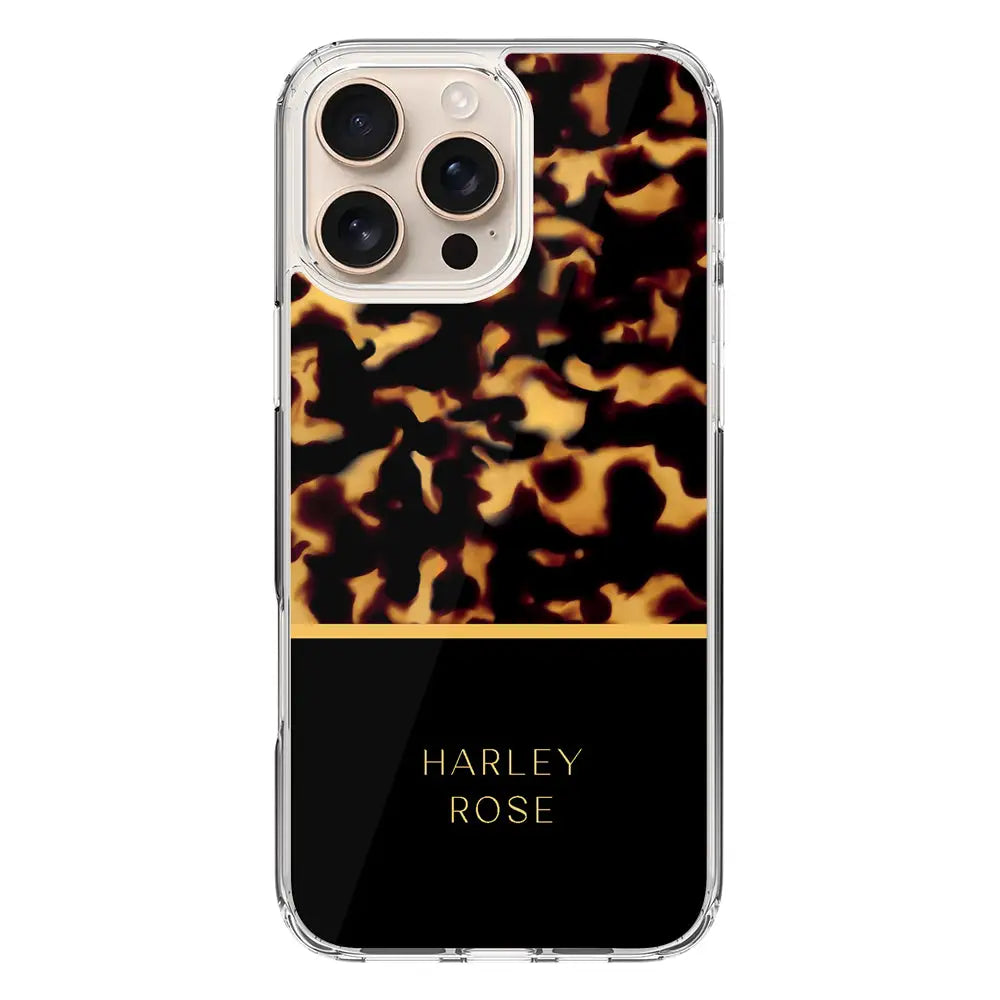 Apple iPhone 16 Pro Max / Clear MagSafe Personalized Text Elegant Luxury Tortoise Shell Pattern, Phone Case - Stylizedd.com