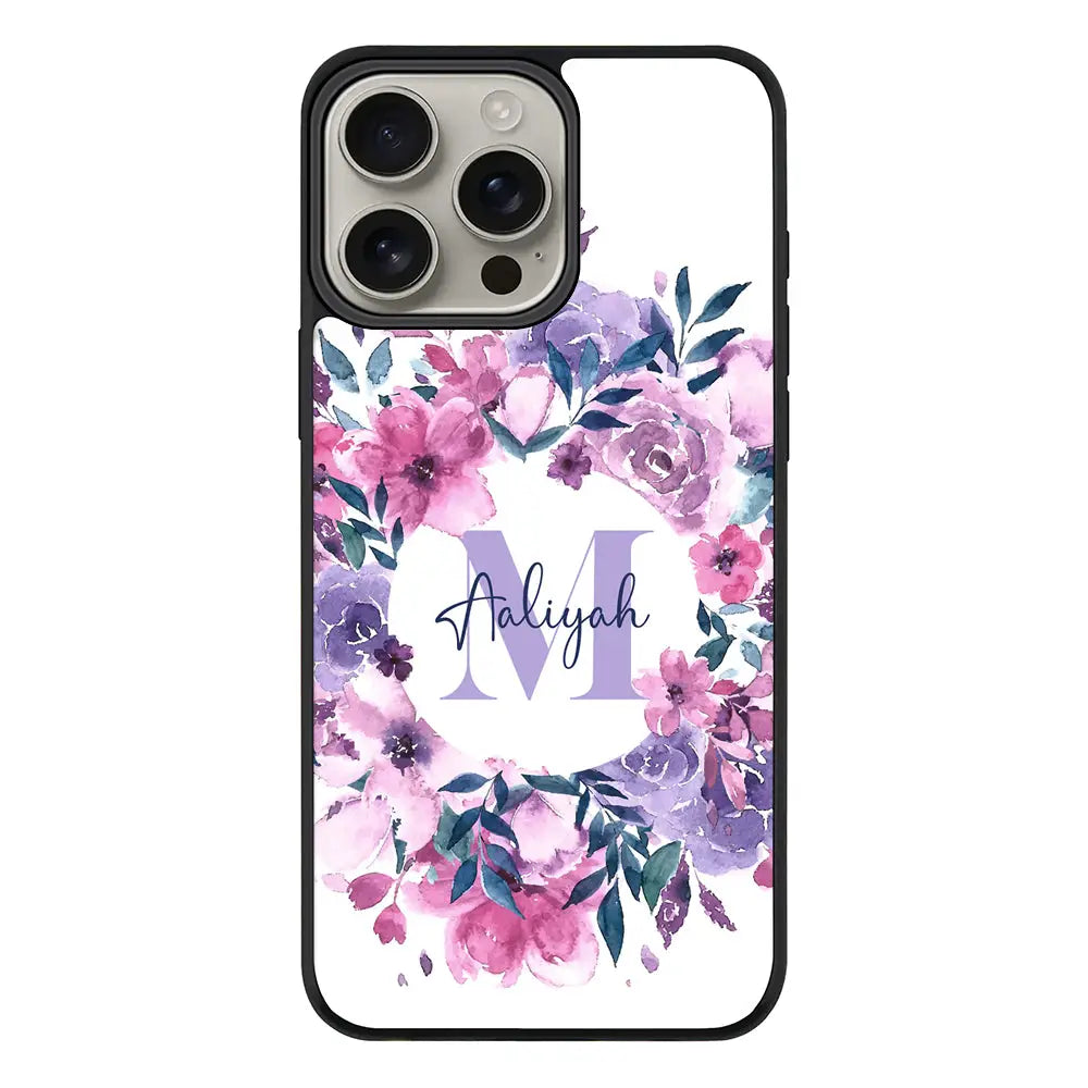 Apple iPhone 16 Pro Max / Rugged MagSafe Custom Monogram Floral Flower Initial Name & Letter, Phone Case - Stylizedd.com