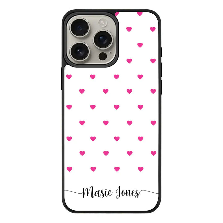 Apple iPhone 16 Pro Max / Rugged Black Heart Pattern Custom Text, My Name Phone Case - Stylizedd.com