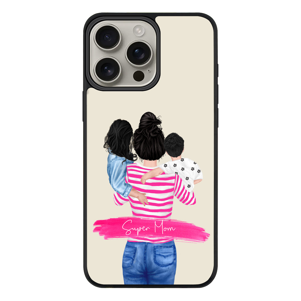 Apple iPhone 16 Pro Max / Rugged MagSafe Custom Clipart Text Mother Son & Daughter Phone Case - Stylizedd.com