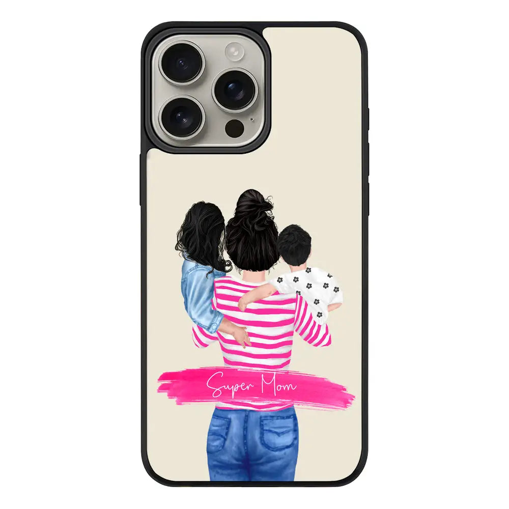 Apple iPhone 16 Pro Max / Rugged Black Custom Clipart Text Mother Son & Daughter Phone Case - Stylizedd.com