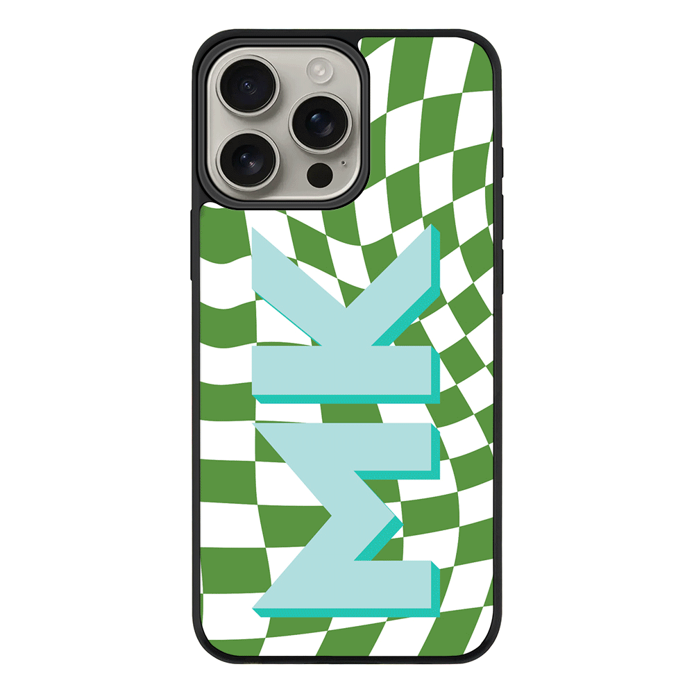 Apple iPhone 16 Pro Max / Rugged MagSafe Custom Monogram Initial Wavy Checkerboard, Phone Case - Stylizedd.com