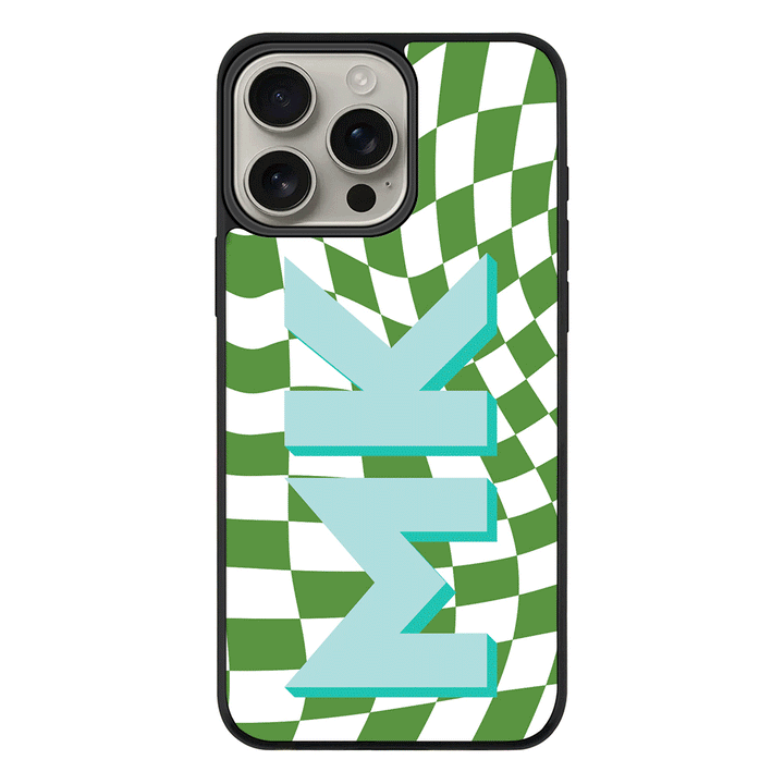 Apple iPhone 16 Pro Max / Rugged MagSafe Custom Monogram Initial Wavy Checkerboard, Phone Case - Stylizedd.com